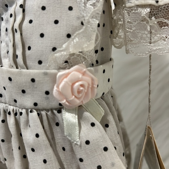 vintage doll porcelain with hat, polkadot, blue eyes heritage mint crimped hair - Picture 7 of 9